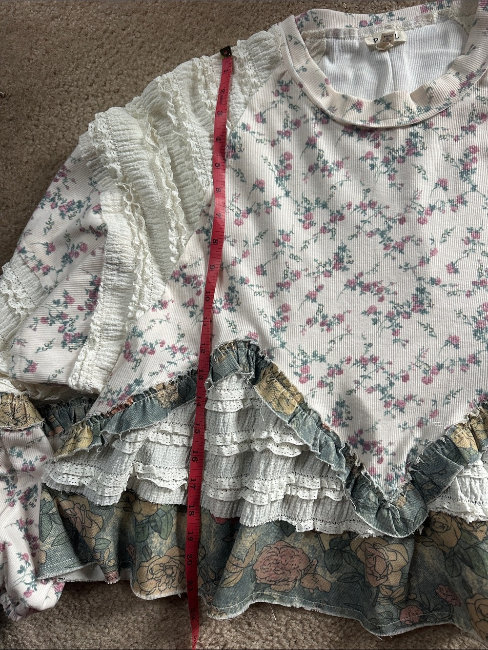 POL Cream Floral Ruffle Scoopneck Sweater with Pink and Sage Accents - Picture 8 of 9